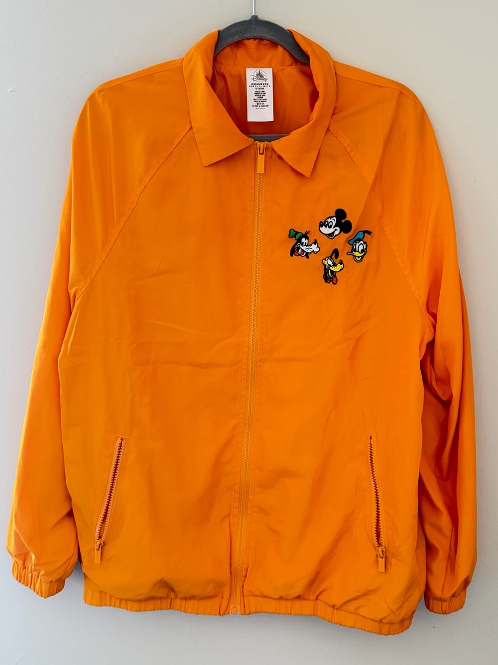 NWOT Disney Jacket Adult M Orange Mickey Mouse Donald Duck Goofy Windbreaker